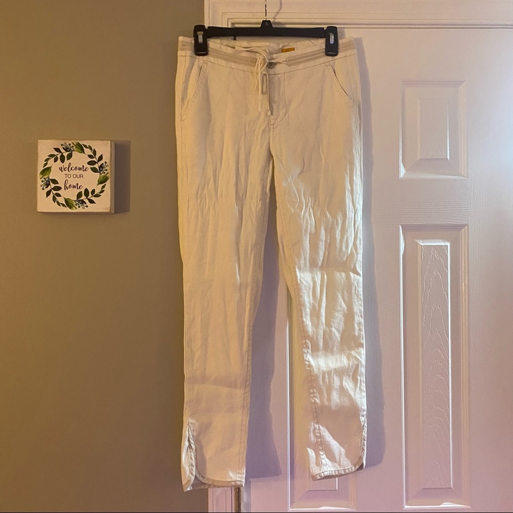 Pilcro And The Letterpress Cream Linen Blend Front Waist Tie Pants Size 25